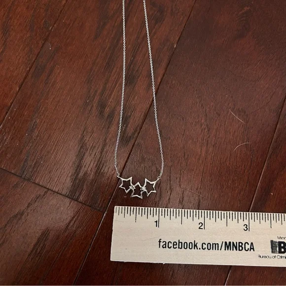 Auth Tiffany & Co. 925 Sterling Silver Triple Open Star Pendant Necklace 16" - Picture 5 of 11